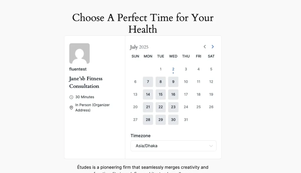 booking page view in website